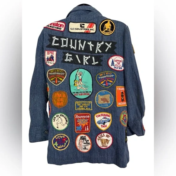 Vintage Sassy Denim Jacket with Colorful Patches - Picture 1 of 5